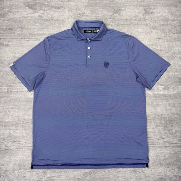 RLX Ralph Lauren Polo Shirt Men’s Size XL Blue Striped Dallas Country Club Golf - Picture 1 of 10